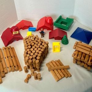The Original Lincoln Real Wood Logs & Cowboy Barn Building Play Set - 150 Pieces